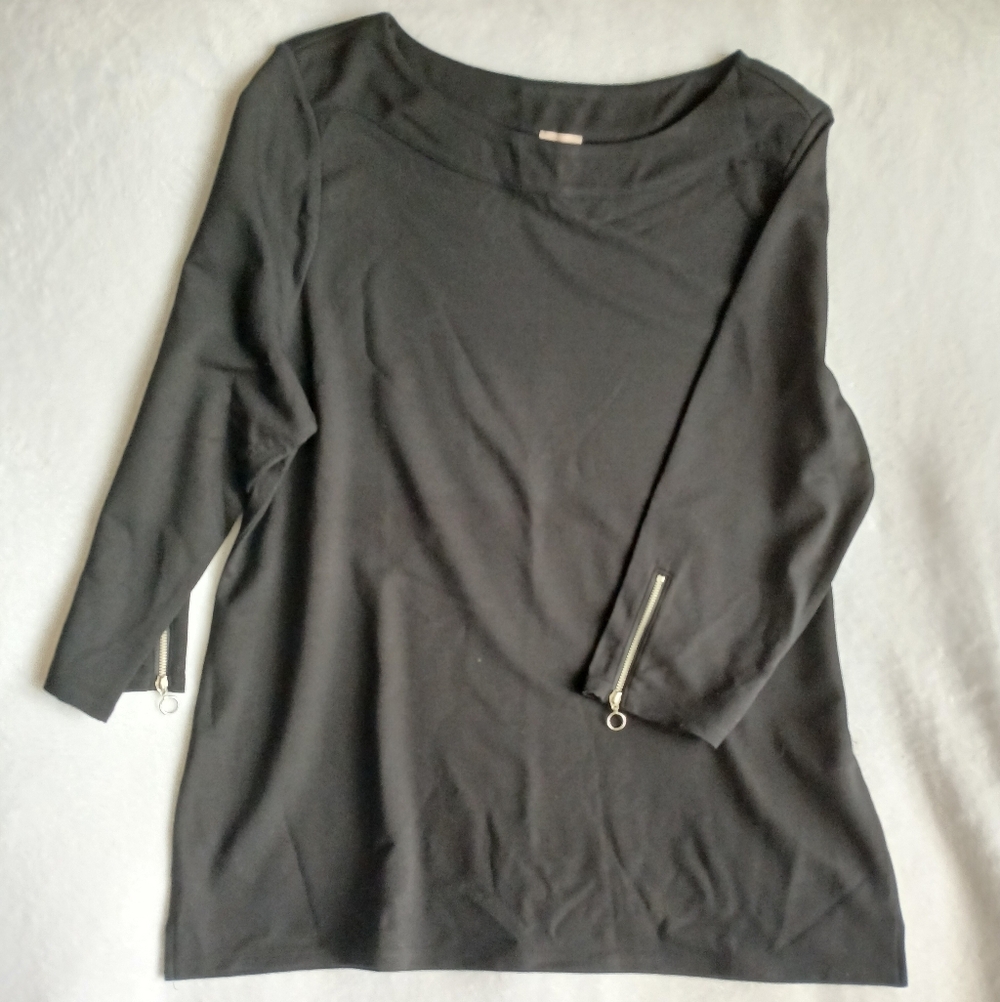 CHICO'S Boat Neck Zip Sleeve Detail Top Size 3